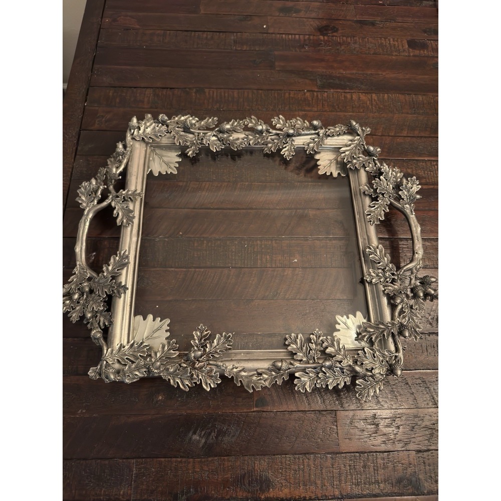 Vagabond‎ House handcrafted pewter oak and acorn glass tray.